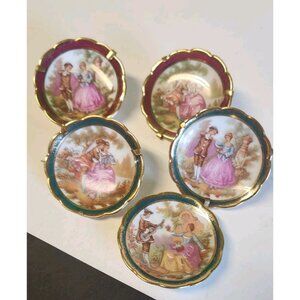 Vintage Porcelain d'Art Limoges Mini Plates  Set 5 Courting Scene With 4 Stands